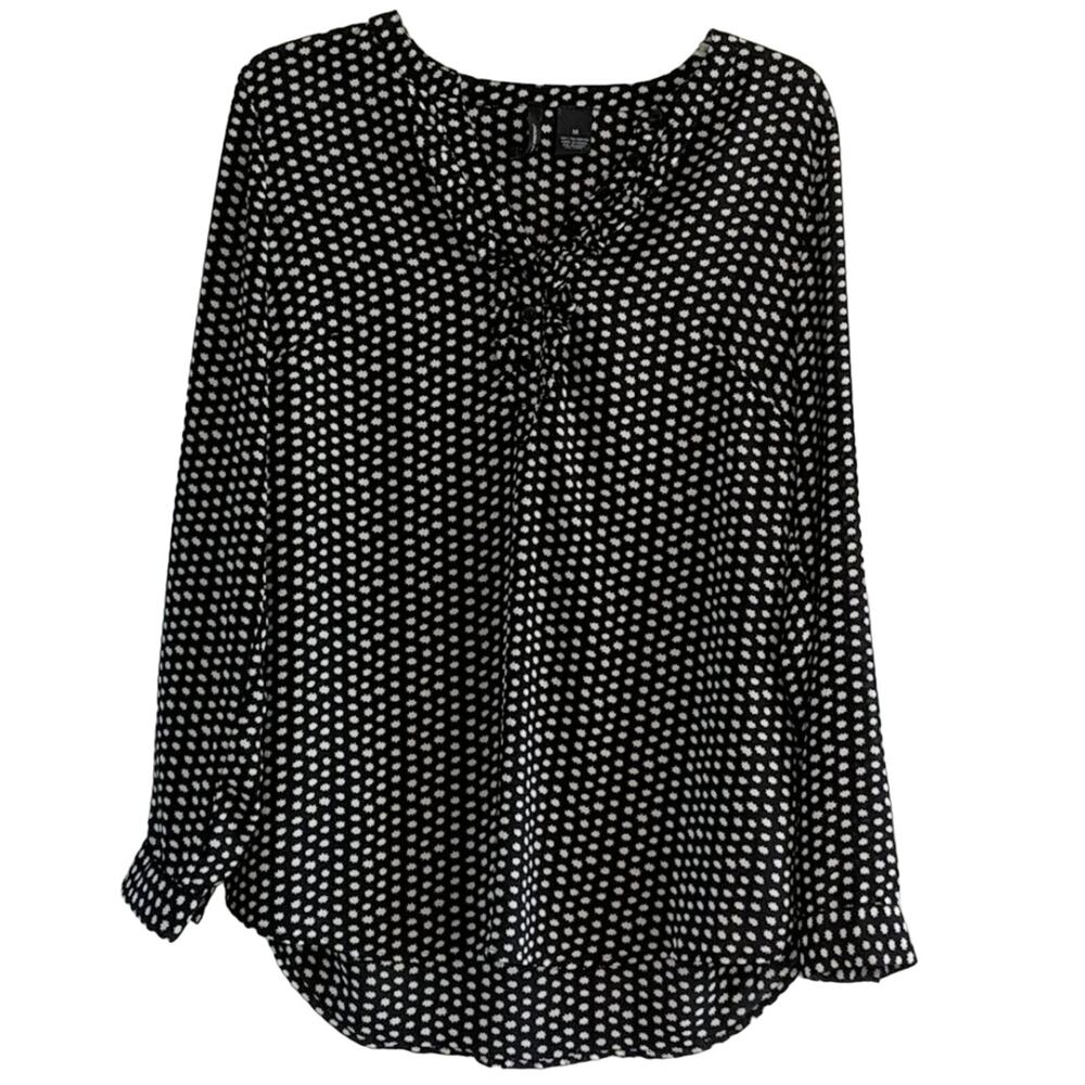 EUC New Directions Black & White Long Sleeve Blouse, M